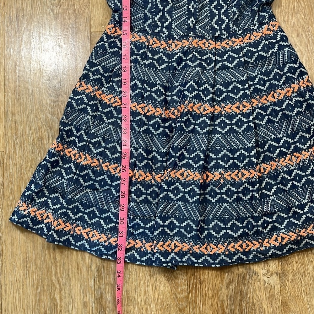 Skies Are Blue Navy Coral Aztec Print Mini Dress Lined V-Neck Back Zip Small EUC - Picture 14 of 14